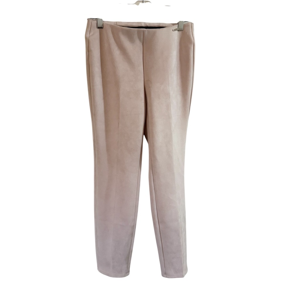 TAHARI Faux Suede Stretch Pants Pearl Pink XS TP